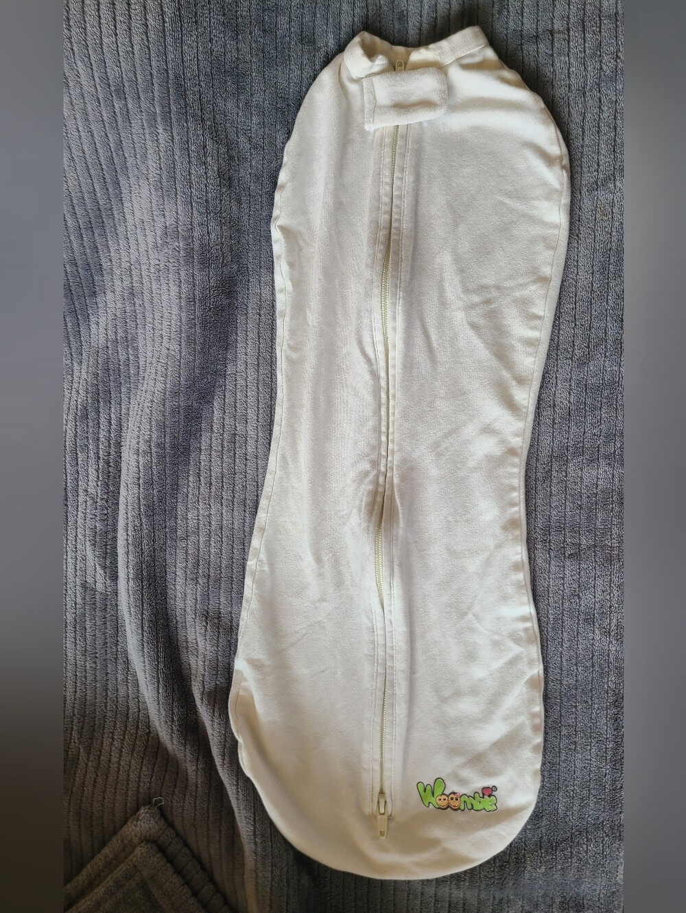 Woombie Lil Houdini white swaddle zip-up sleeper sleep sack wrap 14-19lbs